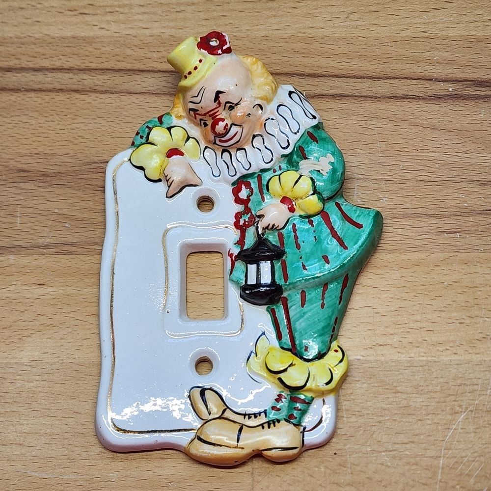 Vintage 1956 Yona Circus Clown Ceramic Lightswitch Cover
